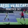 Alcaraz vs Tiafoe – Practice Game Court Level [Wide angle version]
