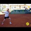Low short forehand ball and one bounce to adjust with quick short steps.